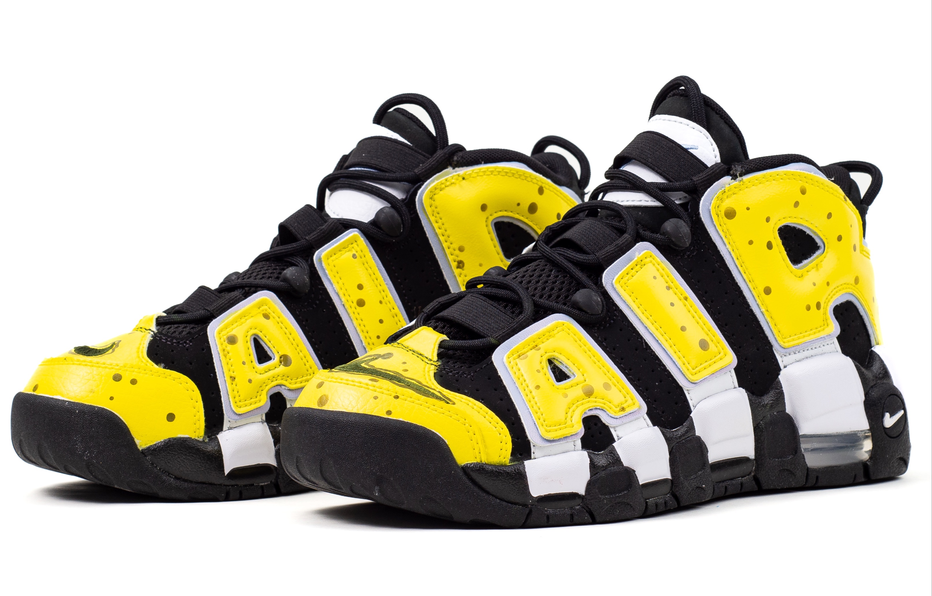 Lookbook [Sepatu Kustom] Nike Air More Uptempo 'Imut Sponge Hitam Kuning' DV0819-001(Team柒-海绵男女款SBOX)