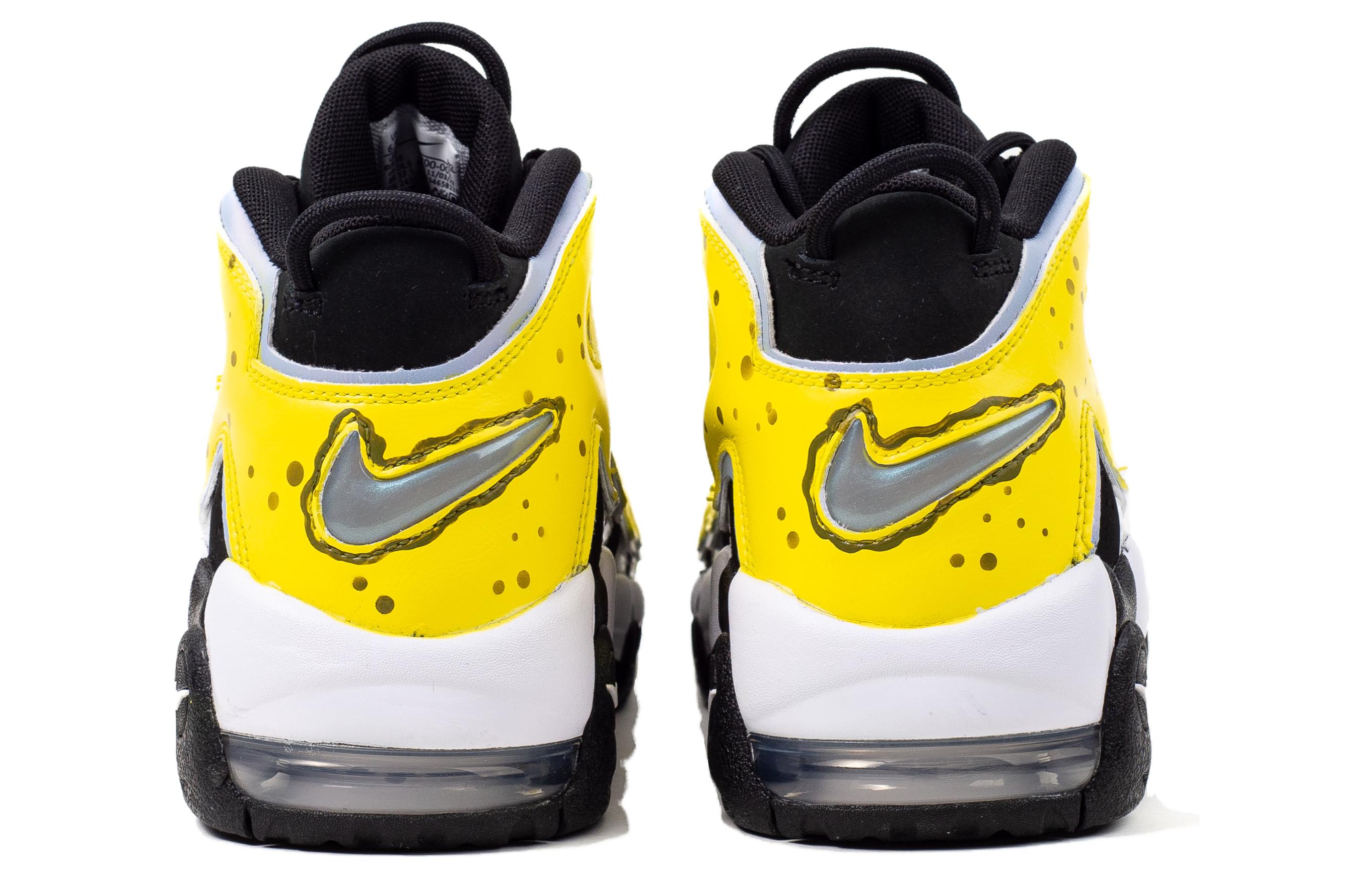 Shop [Sepatu Kustom] Nike Air More Uptempo 'Imut Sponge Hitam Kuning' DV0819-001(Team柒-海绵男女款SBOX)