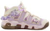 Lookbook 【客製化球鞋】 Nike Air More Uptempo OKHR 熏衣草蝴蝶結掛飾做舊 中筒 復古籃球鞋 GS 黃紫色