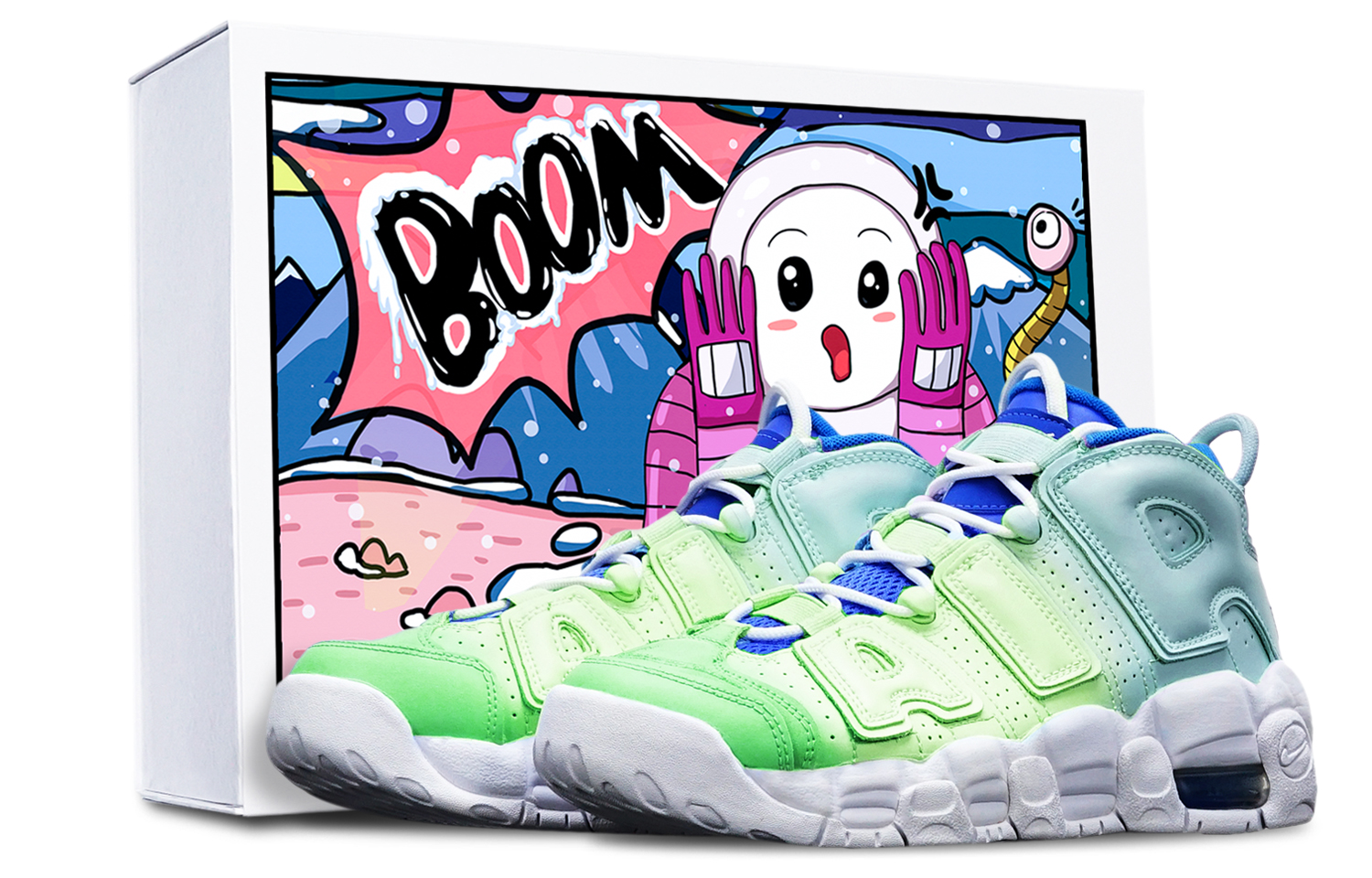 [Custom Shoes] Nike Air More Uptempo 'Macaron Green Blue Gradient'