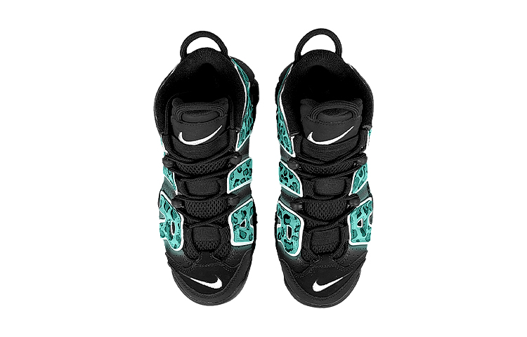 Shop 【定制球鞋】Nike Air More Uptempo 是在玩鞋 禮盒 金錢豹 潑墨 暈染 高幫 復古籃球鞋 GS 黑綠