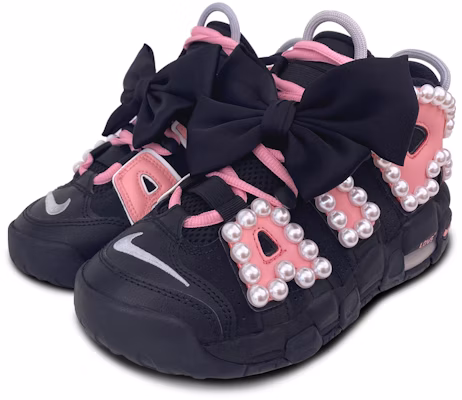 【客製化球鞋】 Nike Air More Uptempo 珍珠芭比 少女風 百搭 可愛 減震 高筒 復古籃球鞋 GS 黑粉色 Shop 【客製化球鞋】 Nike Air More Uptempo 珍珠芭比 少女風 百搭 可愛 減震 高筒 復古籃球鞋 GS 黑粉色