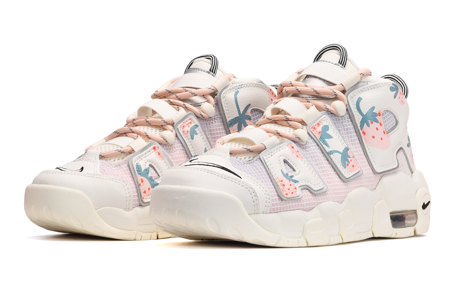 Lookbook [Zapatillas Personalizadas] Nike Air More Uptempo 'Fresa Rosa' DQ0514-100(TeamE-女款粉色草莓粉白蓝)