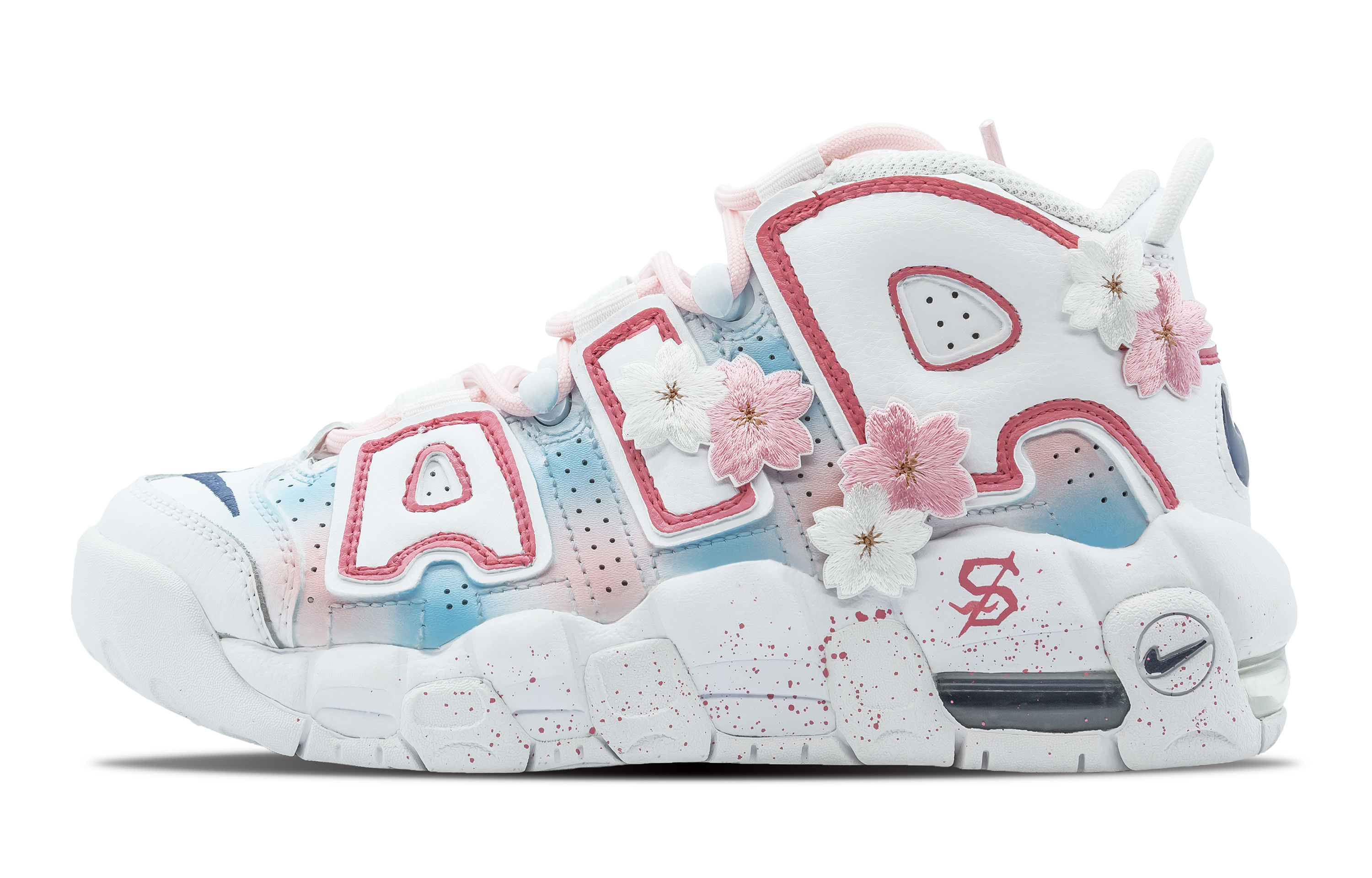 Buy 나이키 에어 모어 업템포 '사쿠라 그래피티' (커스텀) DH9719-100(Team7-女款樱花)