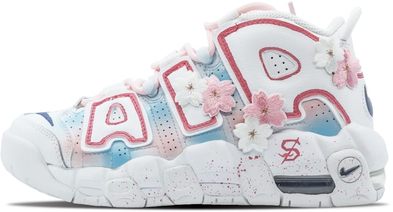 【訂製球鞋】Nike Air More Uptempo 櫻花 塗鴉 潑墨 浸染 情侶百搭 高幫 復古籃球鞋 GS 白粉色 Buy 【訂製球鞋】Nike Air More Uptempo 櫻花 塗鴉 潑墨 浸染 情侶百搭 高幫 復古籃球鞋 GS 白粉色