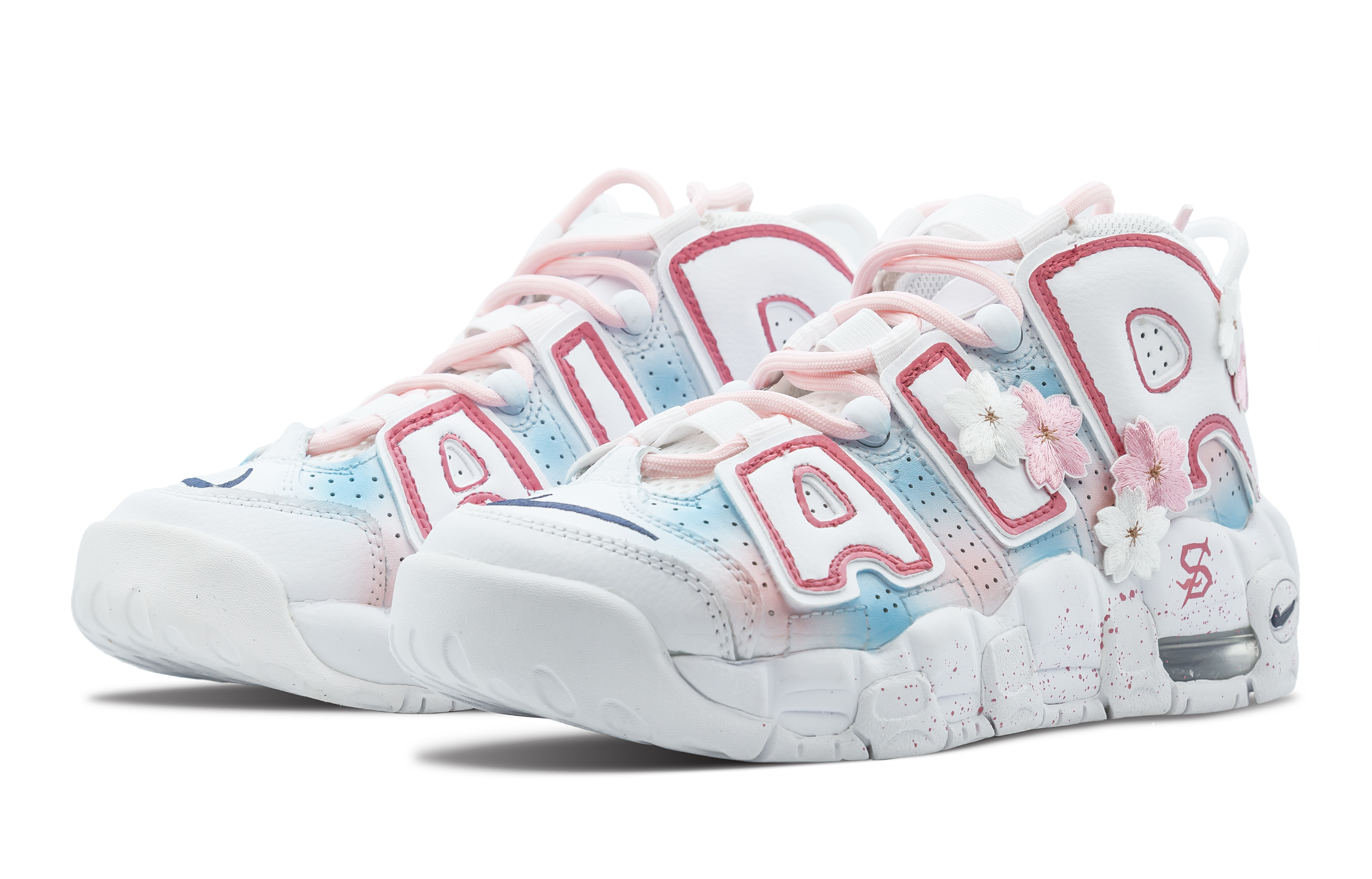 Lookbook 나이키 에어 모어 업템포 '사쿠라 그래피티' (커스텀) DH9719-100(Team7-女款樱花)