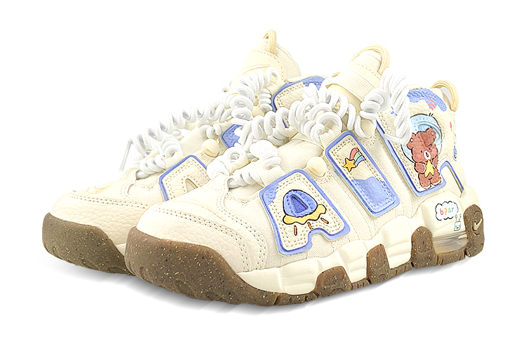 Shop 【訂製球鞋】 Nike Air More Uptempo 太空小熊 飛碟 流星 宇宙 中筒 復古籃球鞋 GS 白藍
