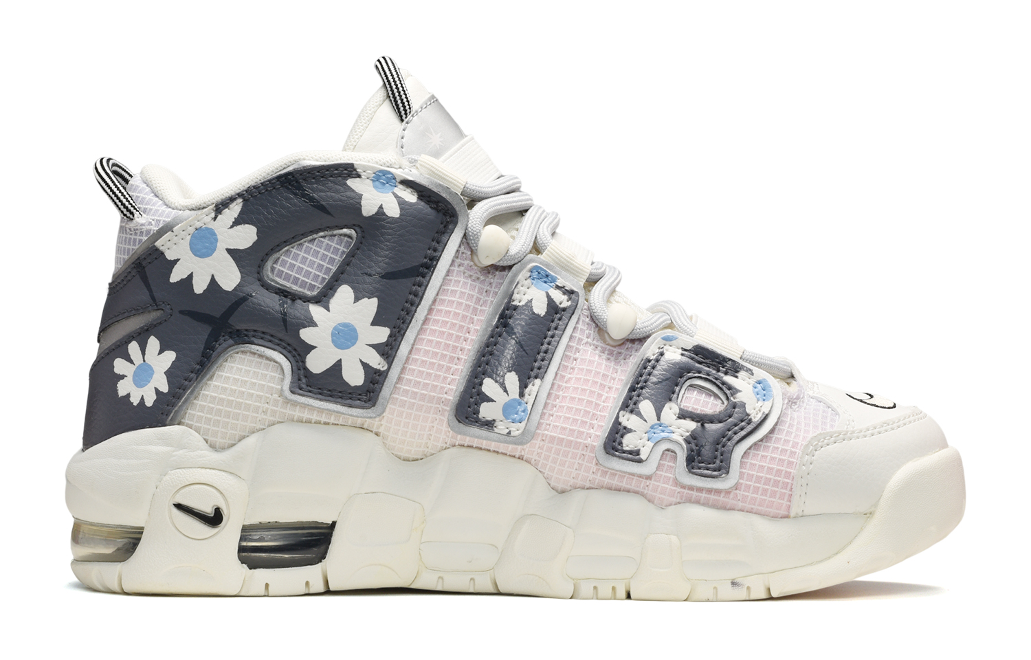 Order [Kasut Custom] Nike Air More Uptempo 'Putih Biru Kelabu' DQ0514-100(TeamE-女款白蓝小花白蓝灰)