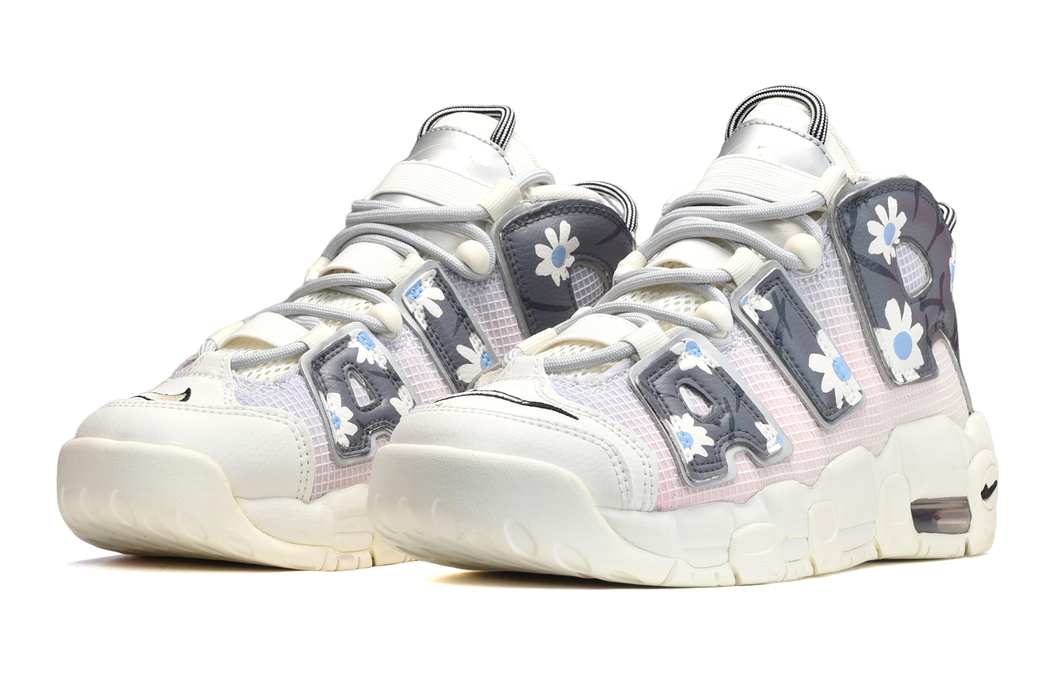 Lookbook [Kasut Custom] Nike Air More Uptempo 'Putih Biru Kelabu' DQ0514-100(TeamE-女款白蓝小花白蓝灰)