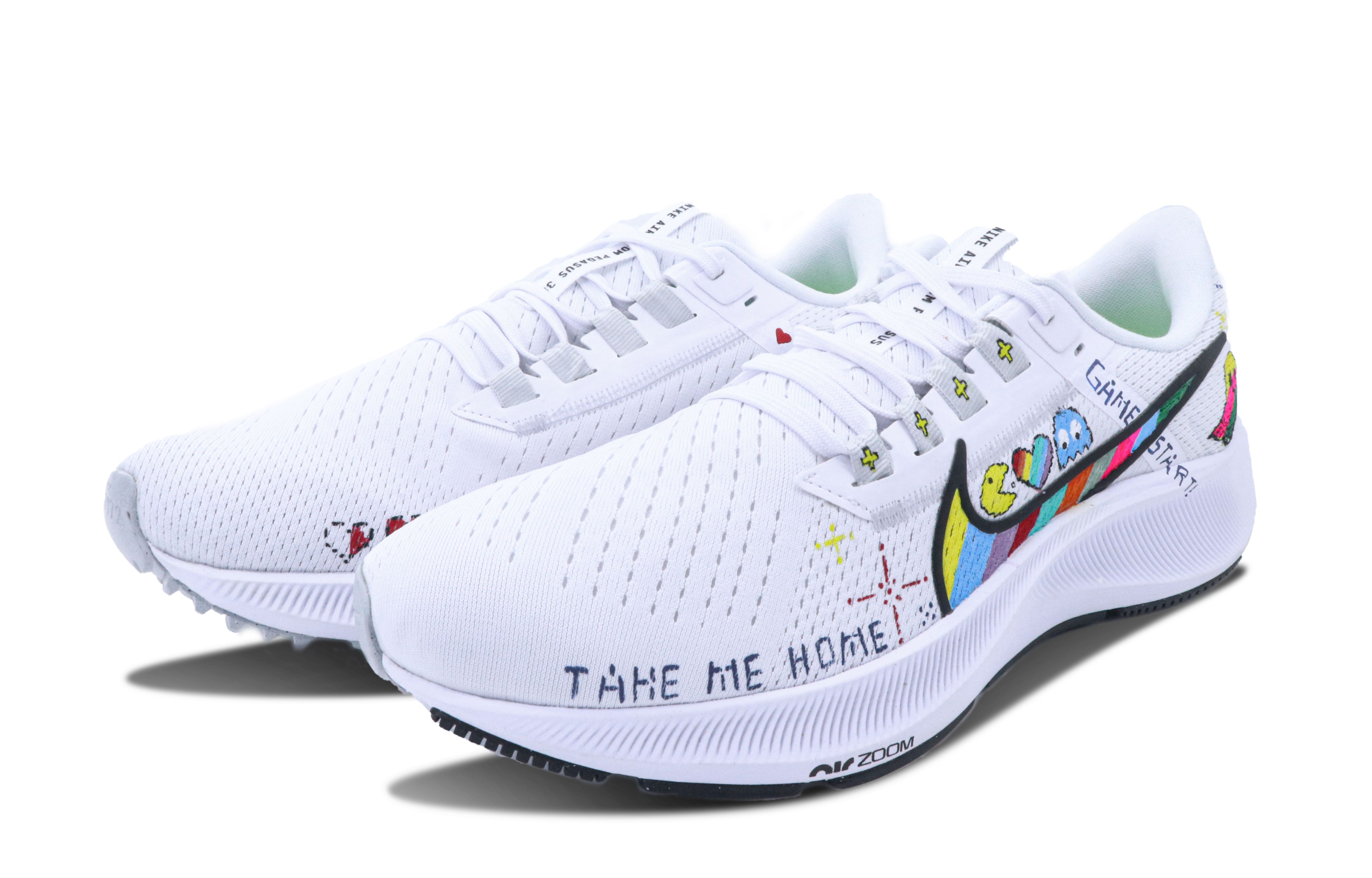 Shop 【客製化運動鞋】 Nike Pegasus 38 飛馬38 像素點 塗鴉 個性 舒適防滑耐穿 低筒跑步鞋 男款 白色
