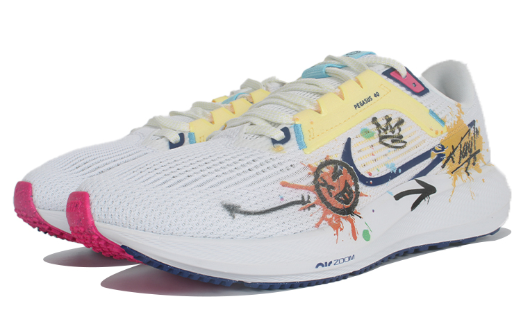 Shop 【訂製運動鞋】 Nike Air Zoom Pegasus 40 時尚塗鴉 繽紛夏季防滑耐磨透氣 低筒 休閒跑步鞋 男款 白藍