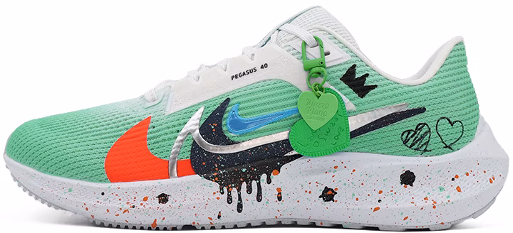 custom-shoes-nike-air-zoom-pegasus-40-marathon-butterfly-green-black-fluid-multicolor-splatter