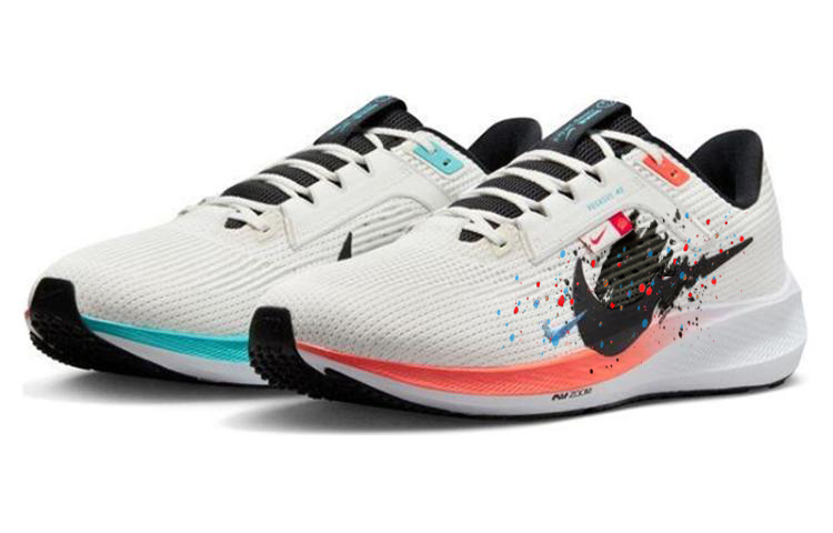 Shop 【客製球鞋】 Nike Air Zoom Pegasus 40 彩虹潑墨 馬拉松減震防滑耐磨 低筒跑步鞋 男款 白紅黑
