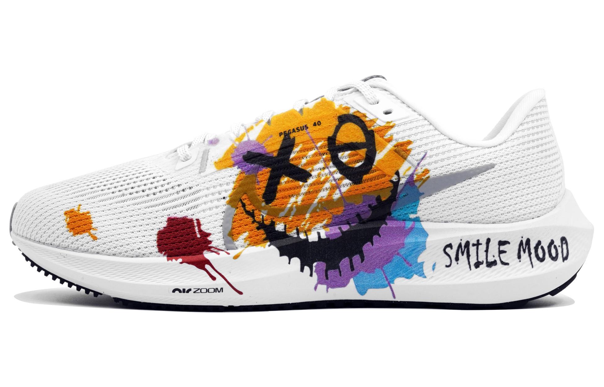 Buy 【定制球鞋】 Nike Air Zoom Pegasus 40 萬花弄 微笑殺情緒 運動風 塗鴉 舒適 百搭 耐磨透氣 低幫 馬拉松跑步鞋 男款 白橘色