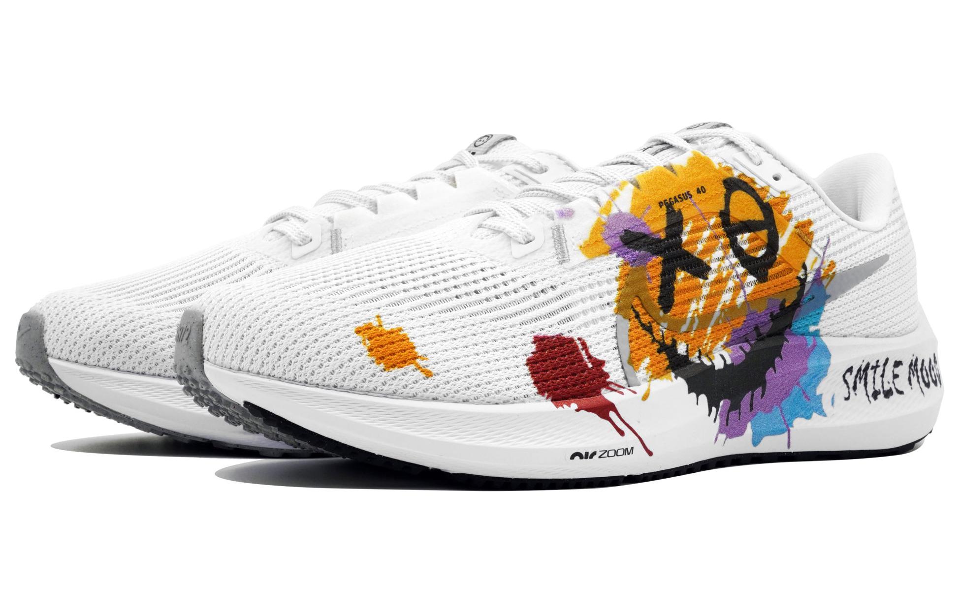 Shop 【定制球鞋】 Nike Air Zoom Pegasus 40 萬花弄 微笑殺情緒 運動風 塗鴉 舒適 百搭 耐磨透氣 低幫 馬拉松跑步鞋 男款 白橘色