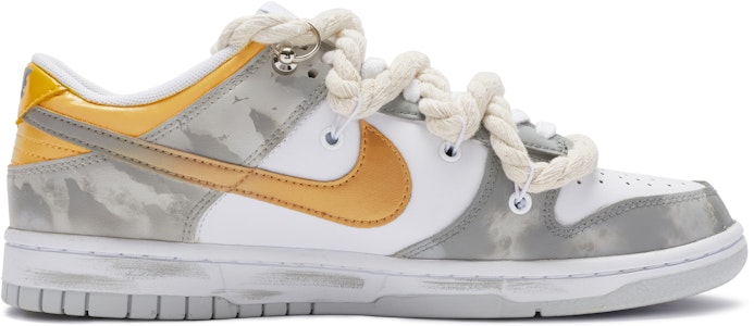 【客製球鞋】Nike Dunk Low BIGNIU 鞋底搔髒 黑雲 麻繩解構 手繪噴漆 低筒 滑板鞋 男款 白灰金 Order 【客製球鞋】Nike Dunk Low BIGNIU 鞋底搔髒 黑雲 麻繩解構 手繪噴漆 低筒 滑板鞋 男款 白灰金