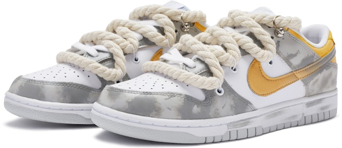 【客製球鞋】Nike Dunk Low BIGNIU 鞋底搔髒 黑雲 麻繩解構 手繪噴漆 低筒 滑板鞋 男款 白灰金 Lookbook 【客製球鞋】Nike Dunk Low BIGNIU 鞋底搔髒 黑雲 麻繩解構 手繪噴漆 低筒 滑板鞋 男款 白灰金