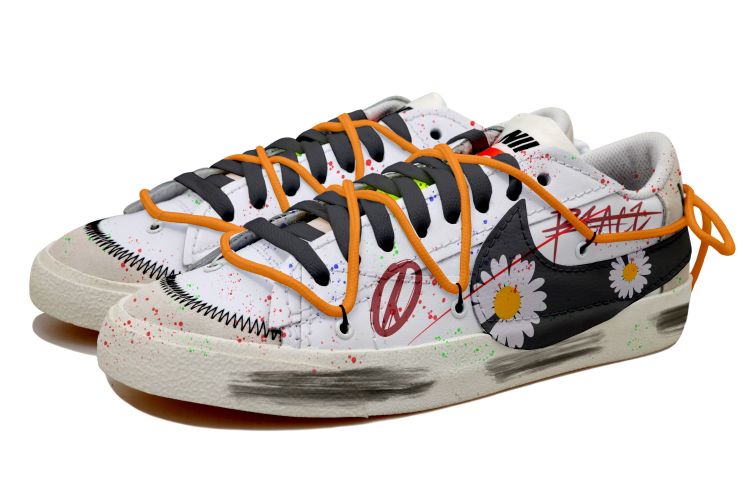 Lookbook 나이키 블레이저 로우 '블랙 화이트 오렌지 데이지' (커스텀) DN2158-101(Team拾玖-低帮小雏菊S-BOX）