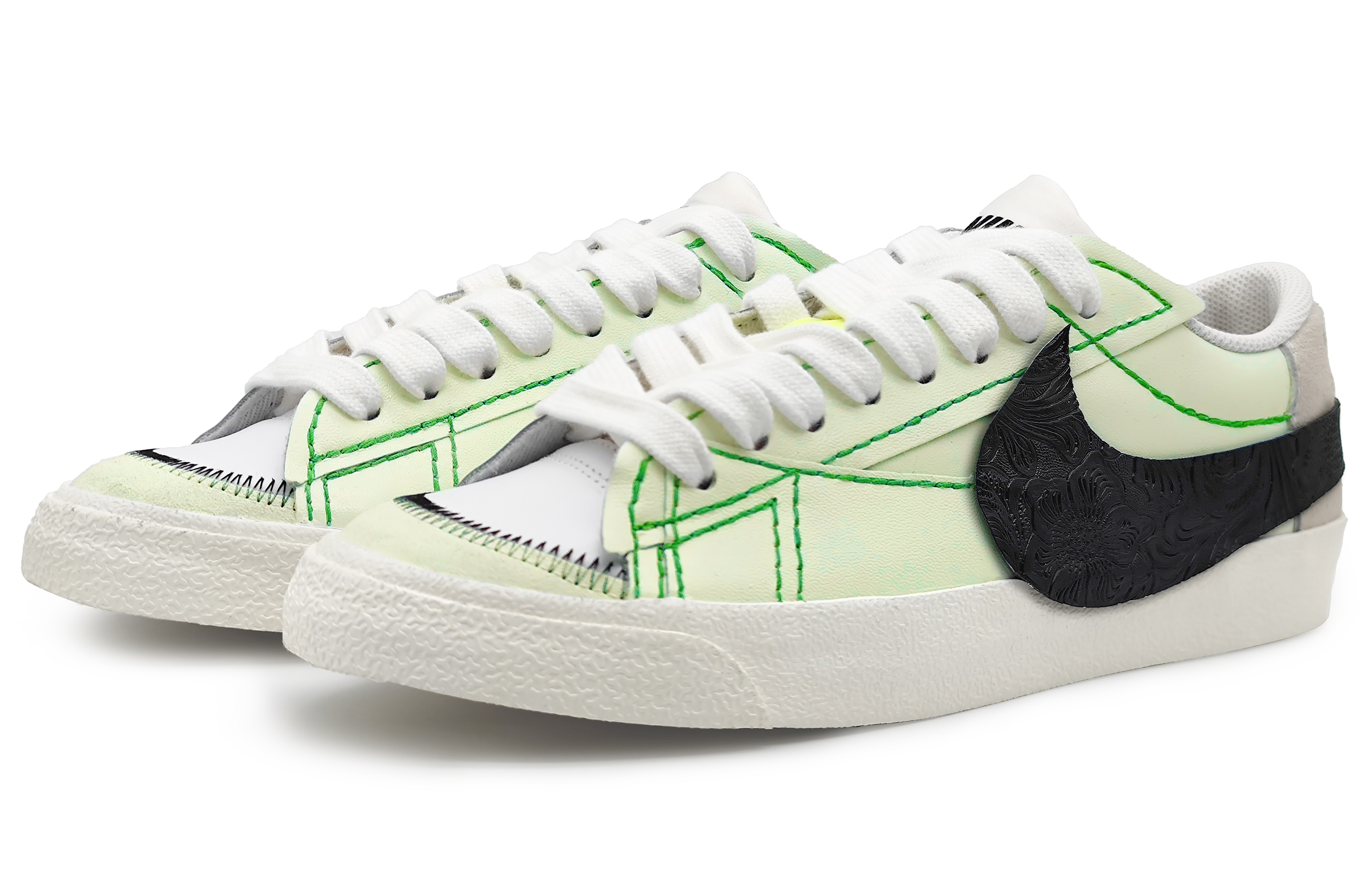 Lookbook [定制鞋款] 耐克Blazer Low '绿色棕色极简拼接' DN2158-101(Team16-男款极简拼接绿)