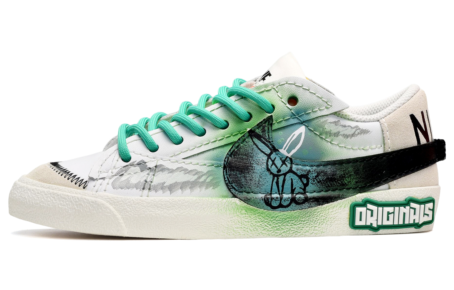 Buy 【定制球鞋】Nike Blazer Low 潑墨 塗鴉兔子 休閒運動 低幫 板鞋 男款 白黑綠