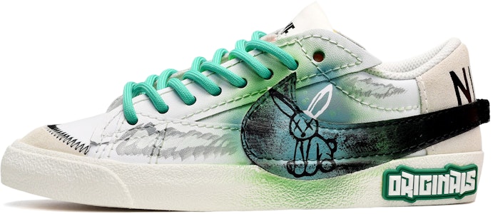 【定制球鞋】Nike Blazer Low 潑墨 塗鴉兔子 休閒運動 低幫 板鞋 男款 白黑綠 Buy 【定制球鞋】Nike Blazer Low 潑墨 塗鴉兔子 休閒運動 低幫 板鞋 男款 白黑綠