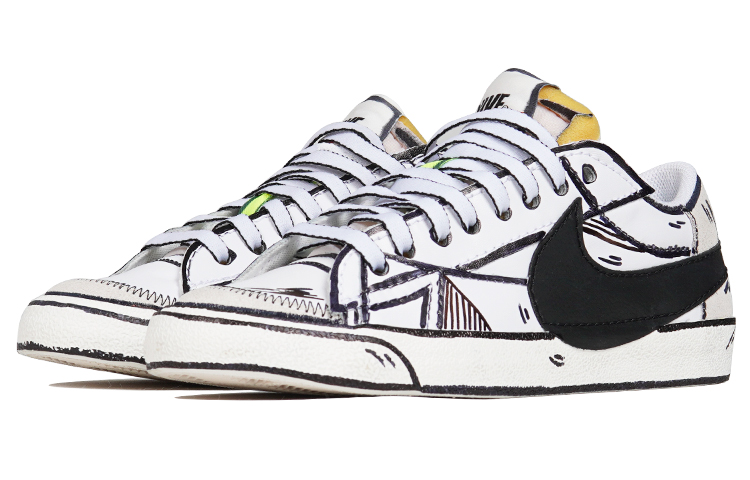 Lookbook [Sepatu Kustom] Nike Blazer Low Jumbo 'Hitam Putih Swoosh Besar' DN2158-101(TeamP-黑白大钩子二次元)