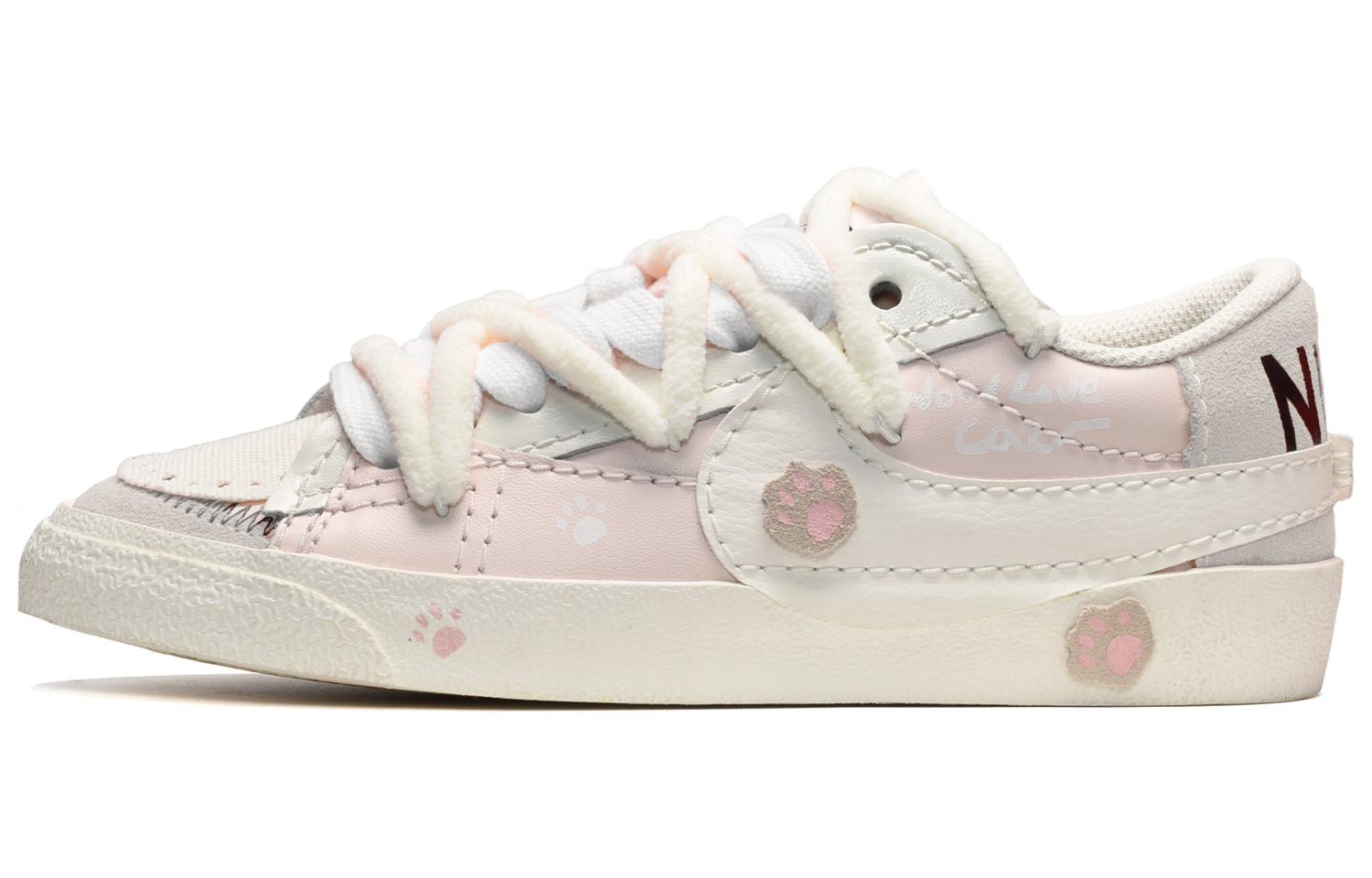 Buy [定制鞋] 耐克Blazer Low Jumbo '绒猫黑白粉' DN2158-101(TeamE-男款猫咪肉垫黑白粉)