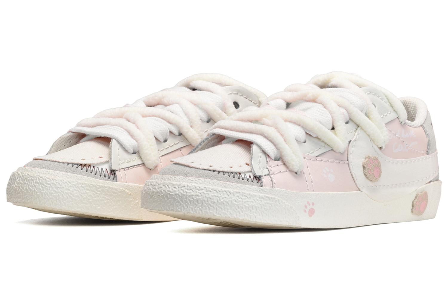 Lookbook [定制鞋] 耐克Blazer Low Jumbo '绒猫黑白粉' DN2158-101(TeamE-男款猫咪肉垫黑白粉)