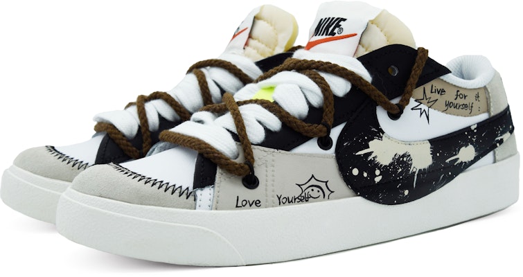 【訂製球鞋】Nike Blazer Low Jumbo 廢墟 復古休閒 縫線 塗鴉 潑墨 解構 低筒 男款 男款 白黑 Lookbook 【訂製球鞋】Nike Blazer Low Jumbo 廢墟 復古休閒 縫線 塗鴉 潑墨 解構 低筒 男款 男款 白黑