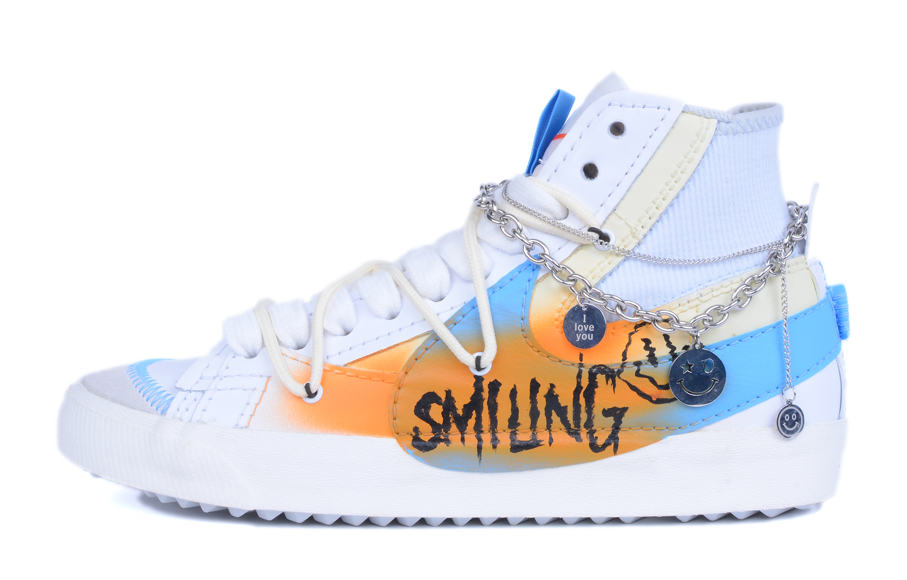 [Custom Shoes] Nike Blazer Mid '77 Jumbo 'Smiley Deconstructed Blue Orange White'