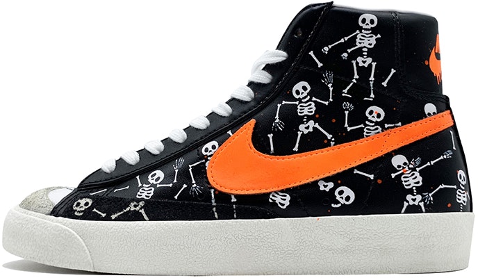 【定製球鞋】 Nike Blazer Mid 77 Vintage 萬聖節 骷髏幻戲 中幫 板鞋 男女同款 黑白橙 Buy 【定製球鞋】 Nike Blazer Mid 77 Vintage 萬聖節 骷髏幻戲 中幫 板鞋 男女同款 黑白橙