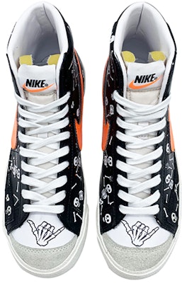 【定製球鞋】 Nike Blazer Mid 77 Vintage 萬聖節 骷髏幻戲 中幫 板鞋 男女同款 黑白橙 Shop 【定製球鞋】 Nike Blazer Mid 77 Vintage 萬聖節 骷髏幻戲 中幫 板鞋 男女同款 黑白橙