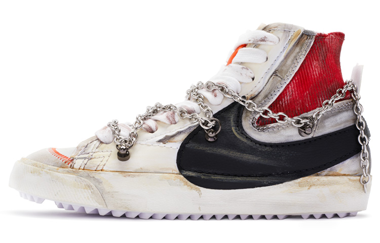 Buy 【定製球鞋】 Nike Blazer Mid 逃亡 做舊廢土風 手繪噴繪 中幫 板鞋 男女同款 灰白紅