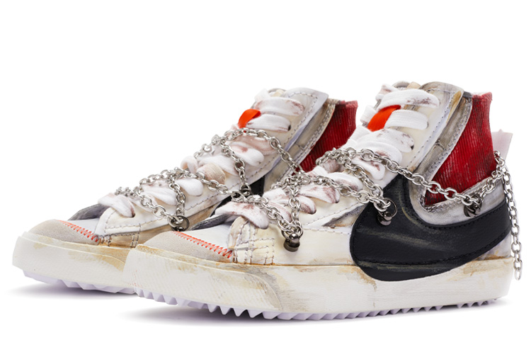 Lookbook 【定製球鞋】 Nike Blazer Mid 逃亡 做舊廢土風 手繪噴繪 中幫 板鞋 男女同款 灰白紅