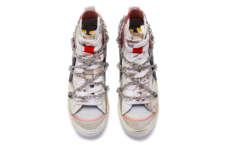 Shop 【定製球鞋】 Nike Blazer Mid 逃亡 做舊廢土風 手繪噴繪 中幫 板鞋 男女同款 灰白紅