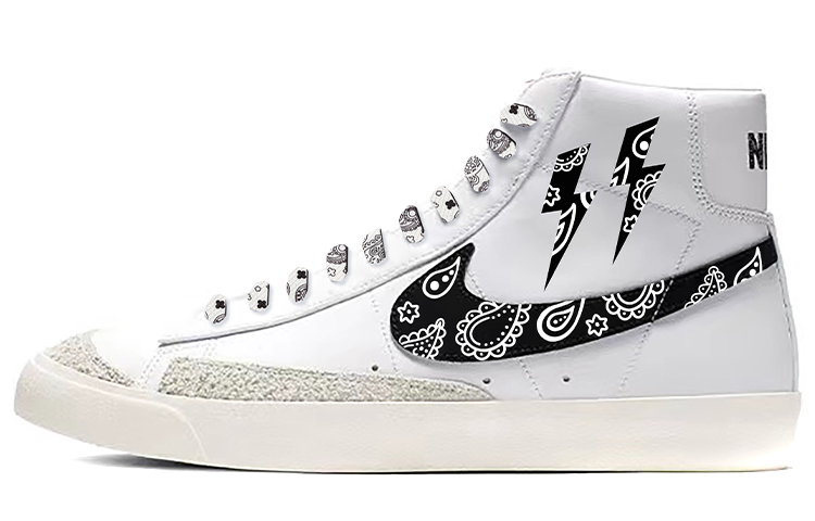 Buy [Sepatu Kustom] Nike Blazer Mid 'Cashew Flower' Kustom BQ6806-100-(TeamE-男款腰果花小闪电黑白)