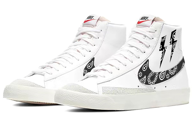 Lookbook [Sepatu Kustom] Nike Blazer Mid 'Cashew Flower' Kustom BQ6806-100-(TeamE-男款腰果花小闪电黑白)