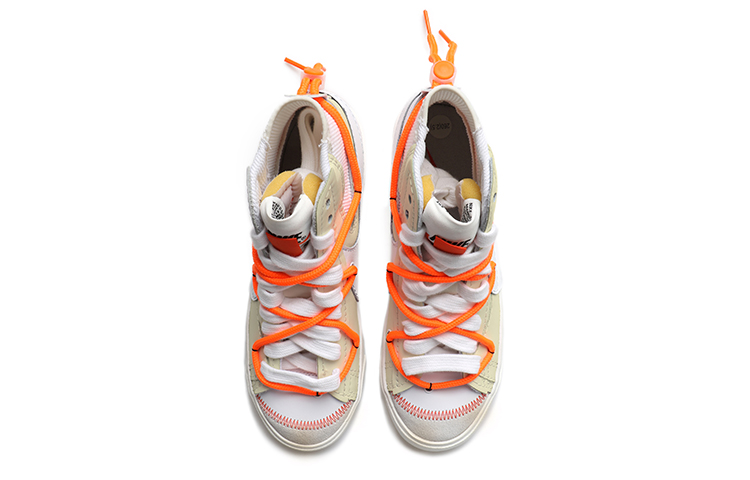 Shop [定制鞋] 耐克Blazer Mid 解构风格 蕾丝复古 黑白橙 DD3111-100(Team拾玖-浅黄做旧男女S-BOX)