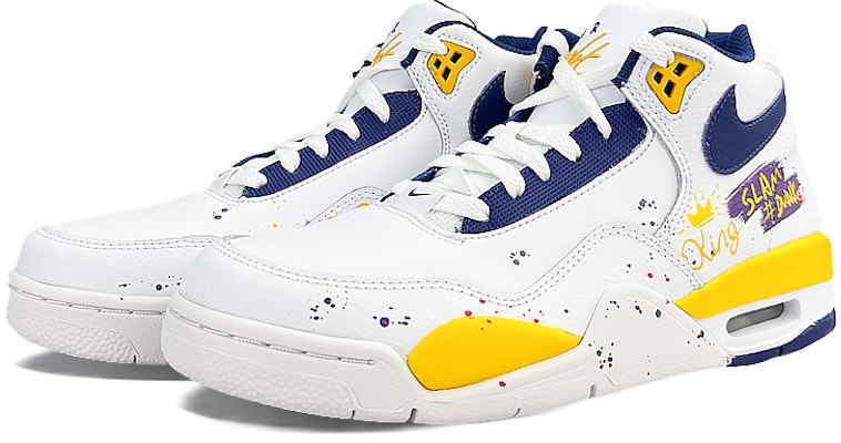 【訂製籃球鞋】 Nike 球場精靈 湖人塗鴉 禮盒 經典復古 耐磨 复古籃球鞋 男款 白藍黃 Shop 【訂製籃球鞋】 Nike 球場精靈 湖人塗鴉 禮盒 經典復古 耐磨 复古籃球鞋 男款 白藍黃