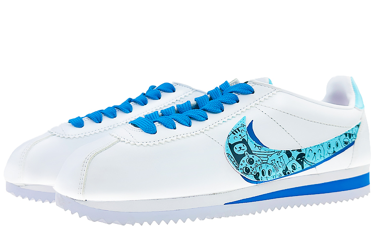 Lookbook [カスタムシューズ] ナイキ クラシック コルテッツ レザー 'ミニマリストキャット ベイブルー-グリーン' 807471-103(Team40-男女款猫猫海湾蓝绿)