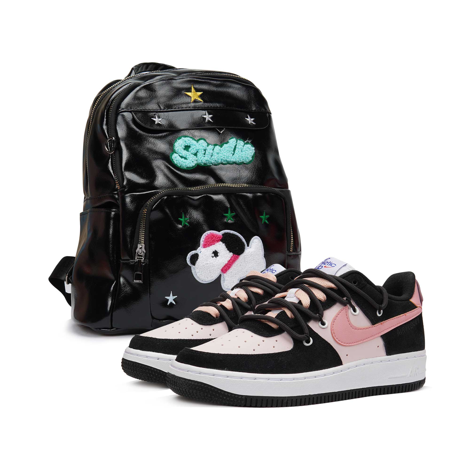 Buy 【定制鞋款】耐克 CLOT x 空军一号低帮 '多巴胺粉黑' DH9597-002(Teamp-黑粉小狗书包）