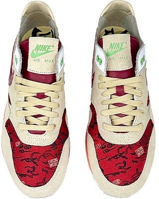 【定制球鞋】CLOT x Nike Air Max 1 死亡之吻 蓮花 布貼 禮盒 低幫 跑步鞋 男女同款 棕紅 Shop 【定制球鞋】CLOT x Nike Air Max 1 死亡之吻 蓮花 布貼 禮盒 低幫 跑步鞋 男女同款 棕紅
