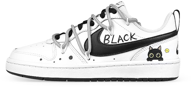 【定製球鞋】 Nike Court Borough 2 禮盒 非規則解構 黑貓 低筒 板鞋 GS 黑白灰 Buy 【定製球鞋】 Nike Court Borough 2 禮盒 非規則解構 黑貓 低筒 板鞋 GS 黑白灰