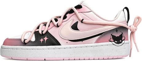 【訂製球鞋】 Nike Court Borough 2 鮮豔黑粉 少女心 手繪改色 解構鞋帶 低筒 板鞋 GS 黑粉 Buy 【訂製球鞋】 Nike Court Borough 2 鮮豔黑粉 少女心 手繪改色 解構鞋帶 低筒 板鞋 GS 黑粉