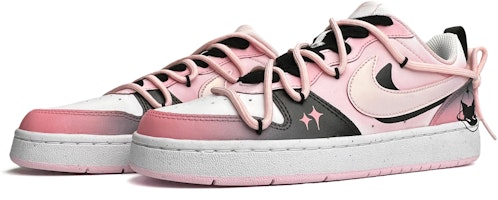 【訂製球鞋】 Nike Court Borough 2 鮮豔黑粉 少女心 手繪改色 解構鞋帶 低筒 板鞋 GS 黑粉 Lookbook 【訂製球鞋】 Nike Court Borough 2 鮮豔黑粉 少女心 手繪改色 解構鞋帶 低筒 板鞋 GS 黑粉