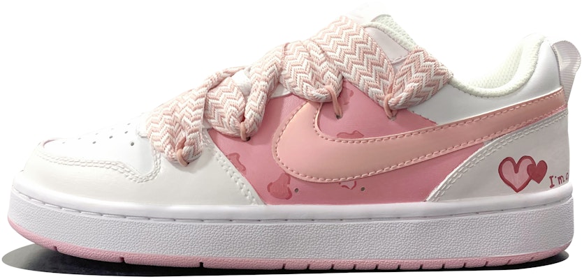 【訂製球鞋】Nike Court Borough 2 甜心小野豹 手繪塗鴉 低幫 板鞋 GS 粉白 Buy 【訂製球鞋】Nike Court Borough 2 甜心小野豹 手繪塗鴉 低幫 板鞋 GS 粉白