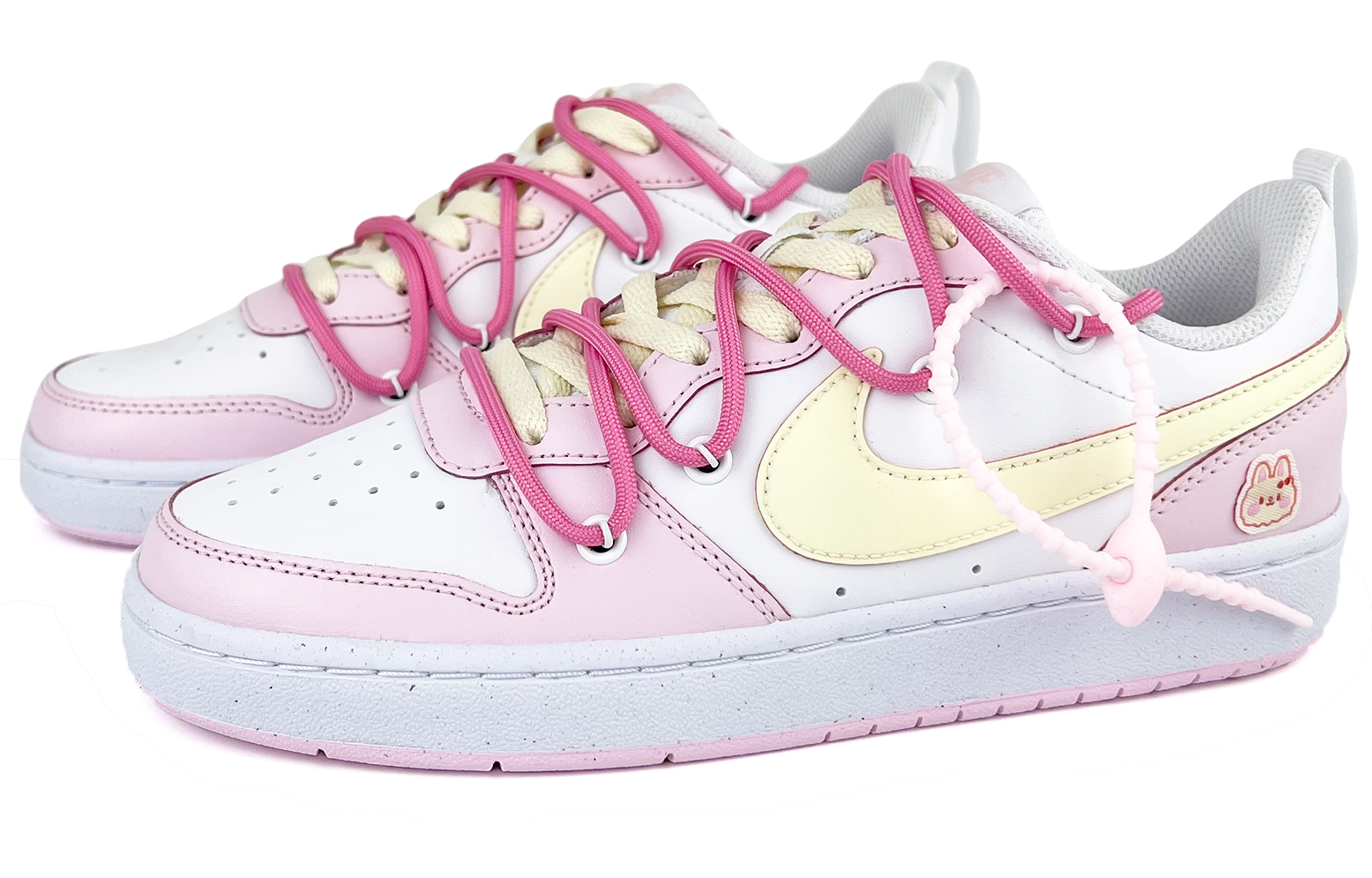 Lookbook [Kasut Custom] Nike Court Borough 2 'Sweet Bunny Putih-Merah Jambu' DQ0492-100(Team45-兔子乖乖)