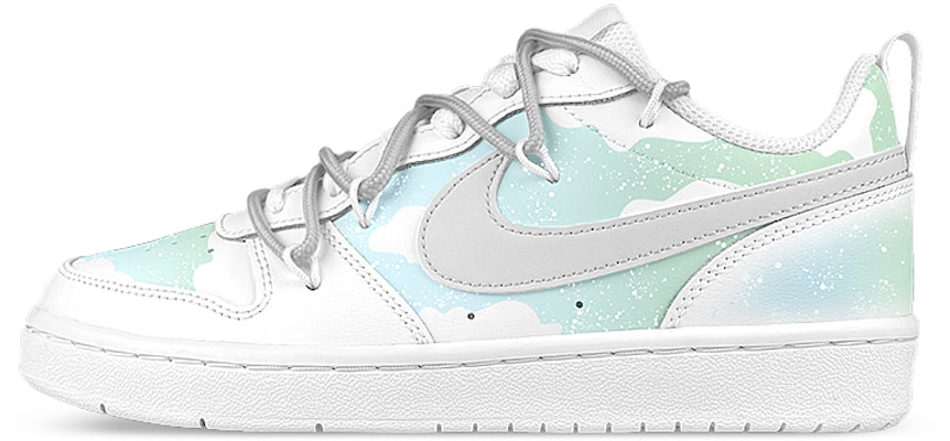 【定製球鞋】Nike Court Borough 2 禮盒 青青草地 漸變暈染 解構 潑墨 低筒 板鞋 GS 白藍綠 Buy 【定製球鞋】Nike Court Borough 2 禮盒 青青草地 漸變暈染 解構 潑墨 低筒 板鞋 GS 白藍綠