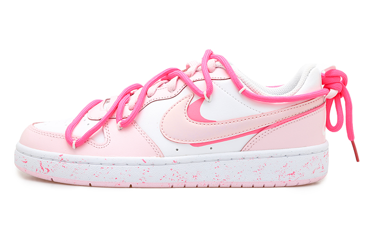 Buy 【客製化球鞋】Nike Court Borough 2 活力雙鉤 解構風 潑墨 做舊 低筒 板鞋 GS 白粉
