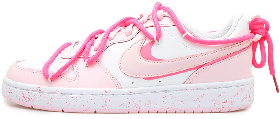 【客製化球鞋】Nike Court Borough 2 活力雙鉤 解構風 潑墨 做舊 低筒 板鞋 GS 白粉 Buy 【客製化球鞋】Nike Court Borough 2 活力雙鉤 解構風 潑墨 做舊 低筒 板鞋 GS 白粉